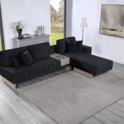Memphis - Velvet Reversible Sectional Sofa Ottoman With Storage Compartment, Drawer, USB ports, Charging Outlets