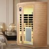 Low Emf Front Door With Heating Panel 2 Persons Hemlock Far Infrared Corner Indoor Sauna Room - Natural - Image 3