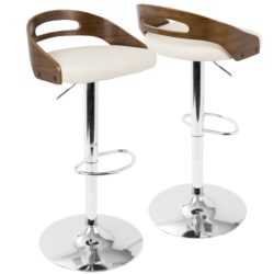 Cassis - Mid-Century Modern Adjustable Barstool With Swivel - Walnut / Cream
