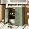 Bathroom Vanity With A Soft Close Glass Door, Adjustable Shelves, And Three Drawers - Green - Image 3