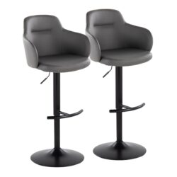 Boyne - Contemporary Adjustable Barstool With Swivel With Rounded T Footrest (Set of 2) - Black / Gray