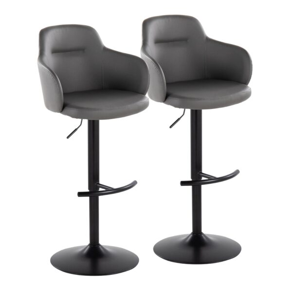 Boyne - Contemporary Adjustable Barstool With Swivel With Rounded T Footrest (Set of 2) - Black / Gray