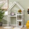 House-Shaped Wooden Writing Desk, Kids Study Table, Bookshelf & Toy Storage - White - Image 6