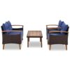 4 Piece Garden Furniture, Patio Seating Set, Outdoor Sofa Set, Wood Table And Legs - Brown / Blue - Image 11