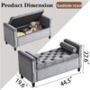 Storage Bench, Queen Velvet Button Bedside Bench, Entryway Living Room With Armrests, Nailhead Trim, Upholstered Bedroom Bench, Bedside Ottoman, Living Room, Entryway - Gray - Image 6