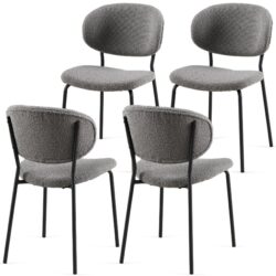 Boucle Dining Chairs, Modern Dining Room Chairs With Black Metal Legs, Armless Kitchen Chair For Dining Room, Living Room (Set of 4) - Gray