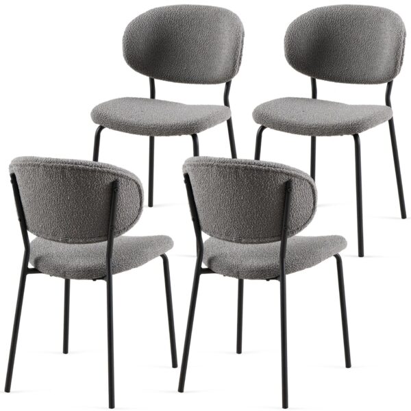 Boucle Dining Chairs, Modern Dining Room Chairs With Black Metal Legs, Armless Kitchen Chair For Dining Room, Living Room (Set of 4) - Gray