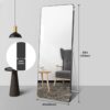 Aluminum Floor Mirror Full Length Mirrors Leaning Rounded Corner Rimless Standing Large Mirror Bedroom - Black / Silver - Image 3