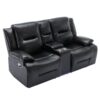 2 Seater Home Theater Recliner Manual Recliner Chair With A Led Light Strip Two Cup Holders And A Storage Box For Living Room - Black - Image 10