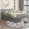 Full Size Platform Bed With Guardrails On Both Sides And 2 Storage Drawers - Gray - Image 2