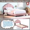 Upholstered Twin Size Platform Bed For Kids Wooden Bed Frame With Slatted Bed Base No Box Spring Needed Cute Bed Frame With Shell Design Headboard - Pink - Image 2