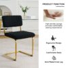 Modern Simple Light Luxury Dining Chair With Metal Legs, Teddy Material, (Set of 2) - Black - Image 7
