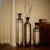 Modern Droplet Shaped Floor Vase Set, Glazed Metal Decorative Vases 3 Piece Home Accent For Living Room - Gold / White - Image 10