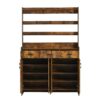 Minimalist 4 Door Shoe Cabinet With Coat Rack, Spacious Top, 3 Drawers, 8 Shelves, Metal Hooks And Handles For Hallway - Rustic Brown - Image 12