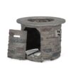 Transitional Outdoor 32" Round Propane Fire Pit Table, Lightweight Concrete Construction - Stone Gray - Image 8
