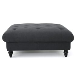 Madrid - Tufted Ottoman With Button Tufting And Turned Feet - Dark Gray