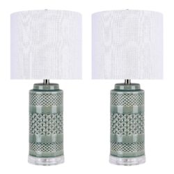Casa - Contemporary Table Lamp (Set of 2) - Sage Green Crackle / Polished Nickel / White