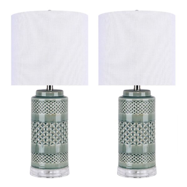 Casa - Contemporary Table Lamp (Set of 2) - Sage Green Crackle / Polished Nickel / White