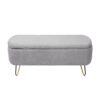 Storage Ottoman Bench For End Of Bed Gold Legs, Modern Gray Faux Fur Entryway Bench Upholstered Padded With Storage For Living Room Bedroom - Gray - Image 12