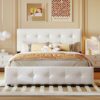 Queen Size Upholstered Platform Bed With Classic Headboard And 4 Drawers, No Box Spring Needed - White - Image 16