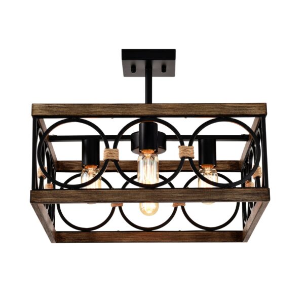4 Light Square Kitchen Island Lights Ceiling Light Farmhouse Dining Room Light Fixture, Wood And Metal Rectangular Ceiling Light, Ceiling Lighting For Living Room, Conference Room, Home Office - Black