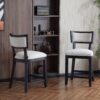 Counter Stools (Set of 2), Upholstered Counter Height Bar Stools With Comfy Back, Solid Rubber Wood Frame, Backrest, Footrest, Armless Barstools For Home Bar, Kitchen Counter - Beige / Black - Image 5