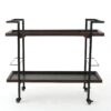 Modern Industrial Bar Cart With Shelving And Rolling Casters - Walnut - Image 4