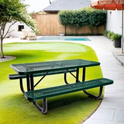 6 Ft. Rectangular Outdoor Steel Picnic Table With Umbrella Pole - Green