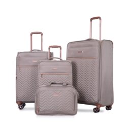 4 Piece Set (16/20/24/28), Softshell Suitcase Spinner Wheels Terylene Luggage Sets Carry On Suitcase Luggage Lightweight Durable Suitcase - Khaki