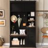 Modern Entryway Bench With Coat Rack, 3 Shelves And Drawers, 3 Sturdy Hooks, Wide Hall Tree With Storage Bench For Hallway - Black - Image 6