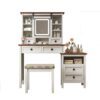Farmhouse Makeup Vanity Desk With Adjustible LED Lighted Mirror And Charging Station For Bedroom, Dressing Vanity Table With Side Cabinet And Cushioned Stool - White - Image 2