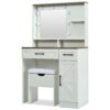 Farmhouse Makeup Vanity Desk With Mirror And Lights, 3 Lighting Modes, Vanity Set With Stool, Dressing Table With Adjustable Shelves, 2 Drawers And Side Cabinet For Bedroom - White - Image 13