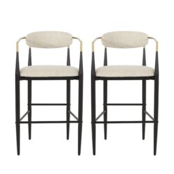 Counter Height Upholstered Bar Stools With Backs And Iron Legs For Kitchen Island (Set of 2) - Beige