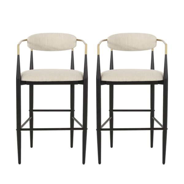 Counter Height Upholstered Bar Stools With Backs And Iron Legs For Kitchen Island (Set of 2) - Beige