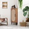 Corner Cabinet, Rattan Door, Freestanding Corner Tables For Small Spaces, Corner Shelf Stand For Living Room, Kitchen, Bathroom, Bedroom - Walnut - Image 4