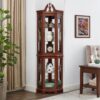 Corner Curio Cabinet With Lights, Adjustable Tempered Glass Shelves, Display Cabinet (E26 Light Bulb Not Included) - Mirrored / Walnut - Image 7