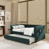 Twin Size Upholstered Tufted Daybed With Trundle - Green - Image 4