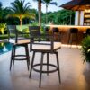 Modern Outdoor Swivel Bar Chairs, 360 Degree Rotation, Ergonomic Backrest, Armrests & Sunbrella Cushions, Weather Resistant (Set of 2) - Ember Black - Image 2