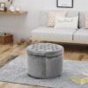Elegant Round Ottoman Footstool With Velvet Upholstery And Studded Rim - Gray - Image 2