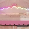 Twin Extending Daybed With LED Lights, Modern Upholstered Princess Daybed With Crown Headboard - Pink - Image 22