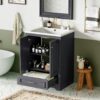 Bathroom Vanity With Ceramic Sink Combo, Modern Freestanding Storage Cabinet With Silver Handles, Soft Closing Doors - Blue Gray - Image 4