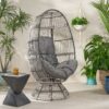 Berkshire - Outdoor Wicker Swivel Egg Chair With Water Resistant Cushions - Gray - Image 3