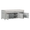 Storage Bench With 3 Shutter-Shaped Doors, Shoe Bench With Removable Cushion And Hidden Storage Space - Gray Wash - Image 12