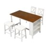 5 Pieces Counter Height Rustic Farmhouse Dining Room Wooden Bar Table Set With 2 Stools And 2 Chairs - White - Image 7
