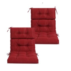 2 Piece High Back Patio Chair Cushion Set, Tufted Adirondack And Rocking Chair Cushions For Garden - Red