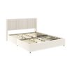 Anna - Queen Patented 2 Drawer Storage Bed, Upholstered Wingback - Ivory Velvet - Image 3
