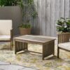 Acacia Wood Outdoor Coffee Table, Rectangular Patio Coffee Table For Outside - Gray - Image 8