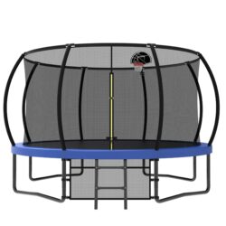 12Ft Recreational Kids Trampoline With Safety Enclosure Net & Ladder, Outdoor Recreational Trampolines - Blue