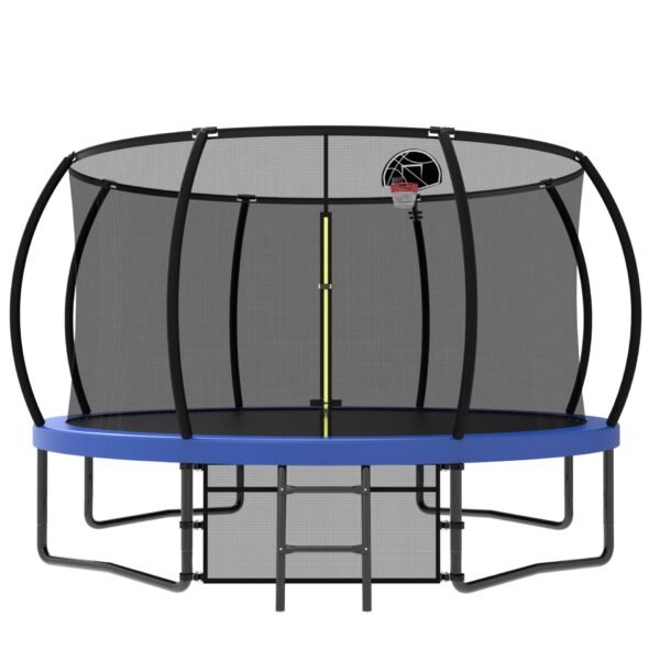 12Ft Recreational Kids Trampoline With Safety Enclosure Net & Ladder, Outdoor Recreational Trampolines - Blue