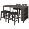 5 Pieces Counter Height Rustic Farmhouse Dining Room Wooden Bar Table Set With 2 Stools And 2 Chairs - Gray - Image 14
